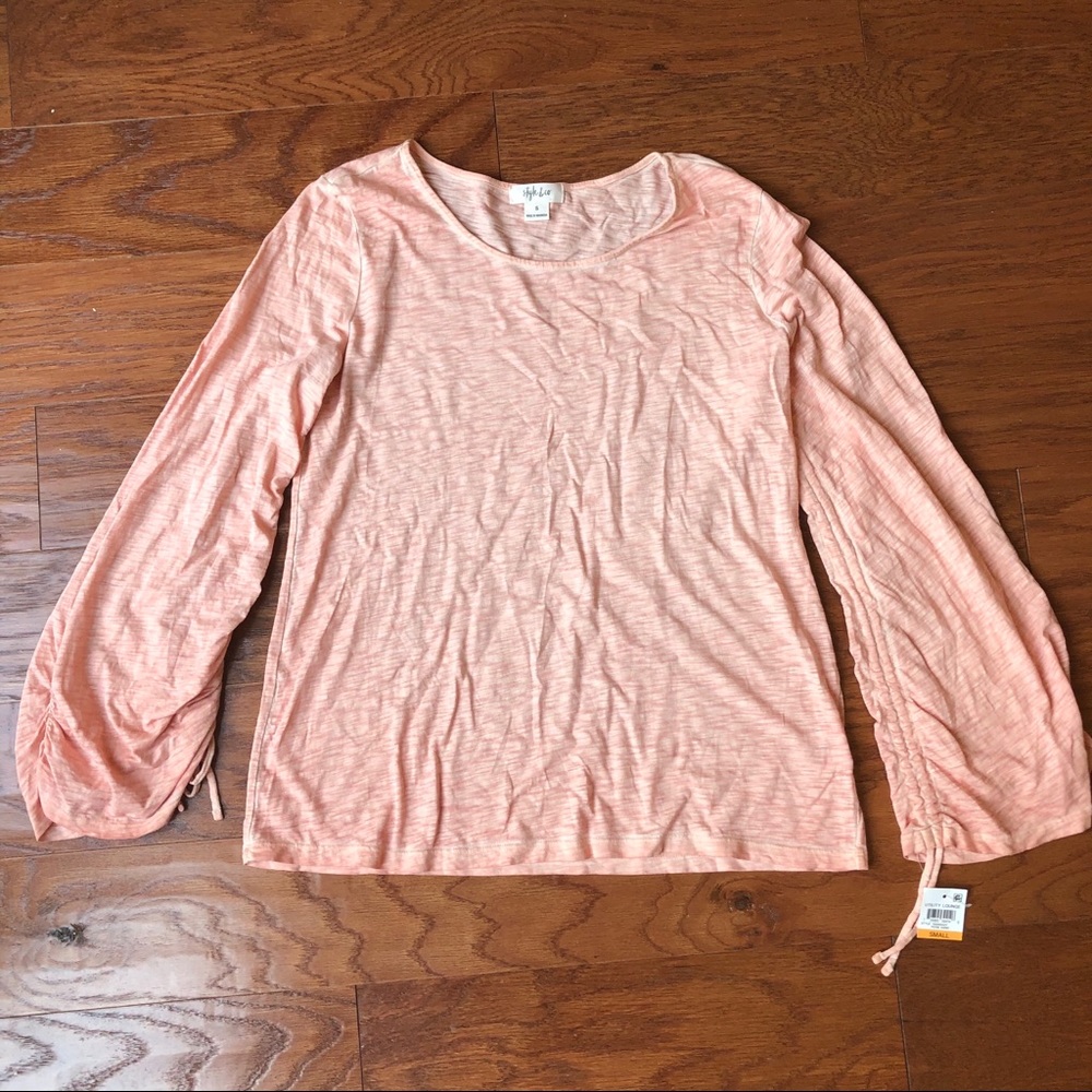 STYLE & CO pink top w/ruched sleeves & bows